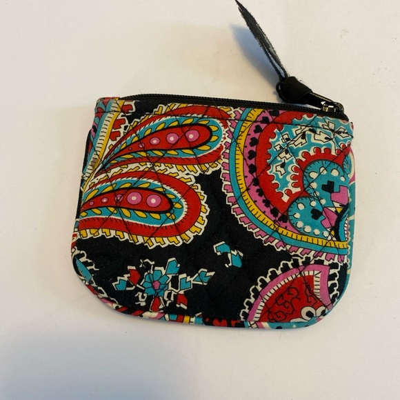Vera Bradley Paisley Small Coin Purse, Zip Black Red Pink 4x5 - Picture 1 of 9